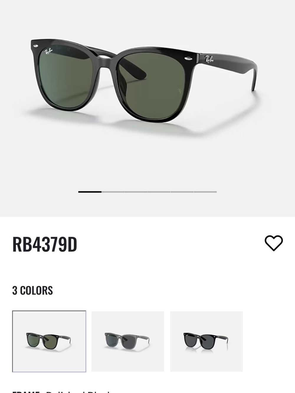 Ray-Ban RB4379D Square Sunglasses Polished Black Frame Dark Green Lightweight